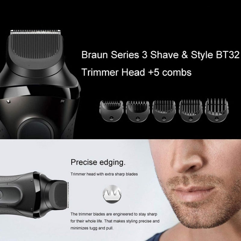 woobles Shaver Trimmer Head Electric Shaver Beard Trimmer Head Compatible + 5pcs Guide Comb Trimming Set With Braun Series 3, Bt32 Razor Head Replacement Razor Blade - Image 1